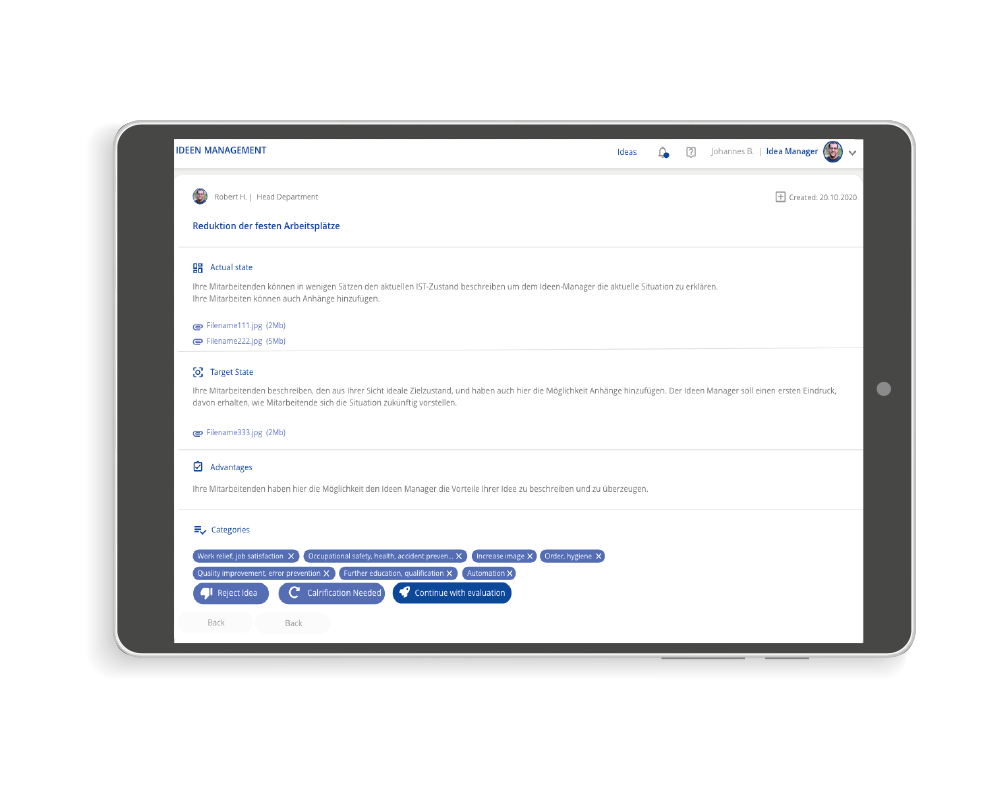 Tablet-Ansicht Ideenmanagment-Software