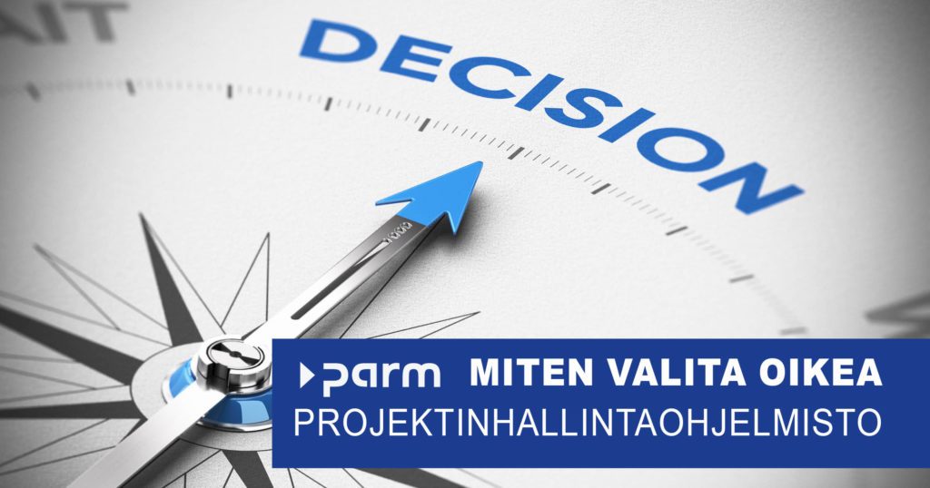 Kompassi osoittaa sanaa Decision ja kirjain "Guide - how to choose the right project management software".